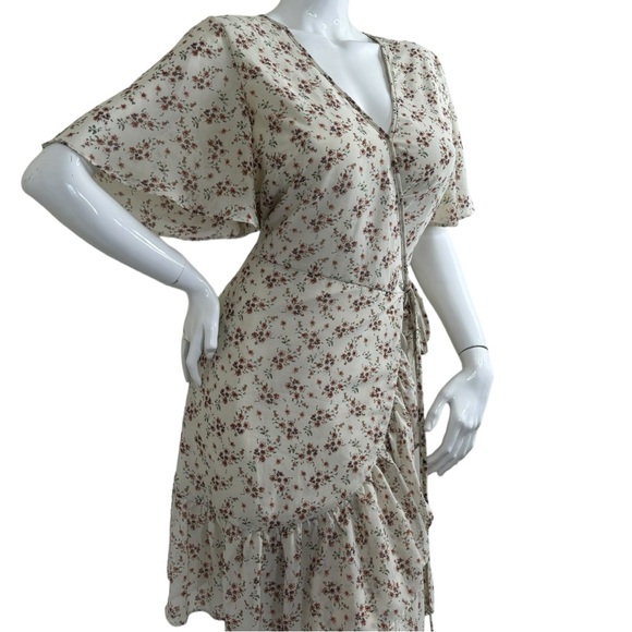 Olivia Grey flower pattern mini wrapped dress cream beige floral sundress NWT XL - Picture 10 of 15